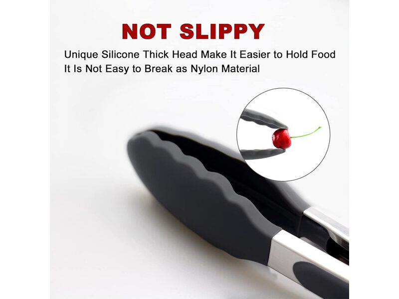 ALLWIN-HOUSEWARE W 2 Pack Black Kitchen Tongs, Premium Silicone BPA Free Non-Stick Stainless Steel
