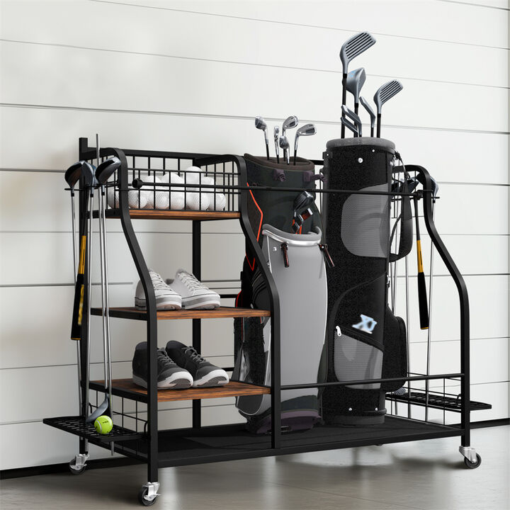 Rolling Golf Storage Garage Organizer Golf Bag Storage Stand for Garage Club