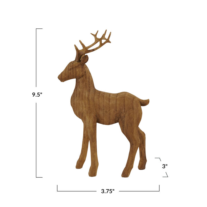 Wood-Finish Polyresin Deer Sculpture