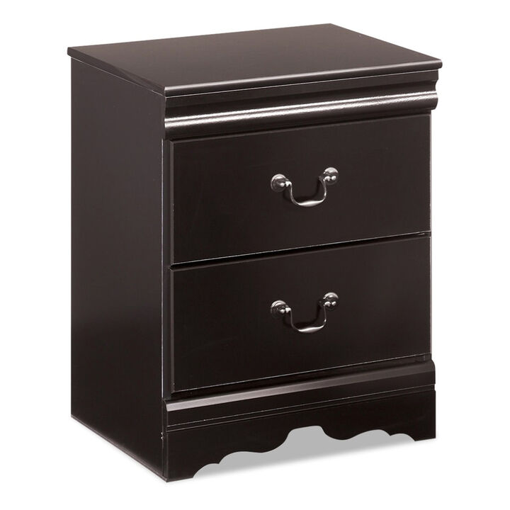 Yara Nightstand, Classic Black, 25 Inch, 2 Drawers, Pewter Handles