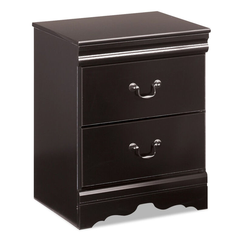 Yara Nightstand, Classic Black, 25 Inch, 2 Drawers, Pewter Handles
