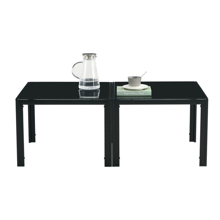 Coffee Table Set of 2, Square Modern Table with Tempered Glass Finish for Living Room