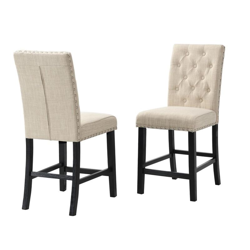 Best Quality Furniture Beige Linen Tufted Counter Height Dining Chairs, Set Of 2