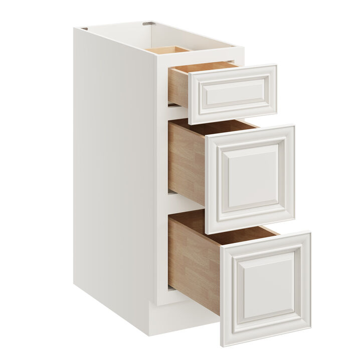 Compact 3-Drawer Base Cabinet, Soft-Close Undermount Slides for Kitchen or Bathroom Storage