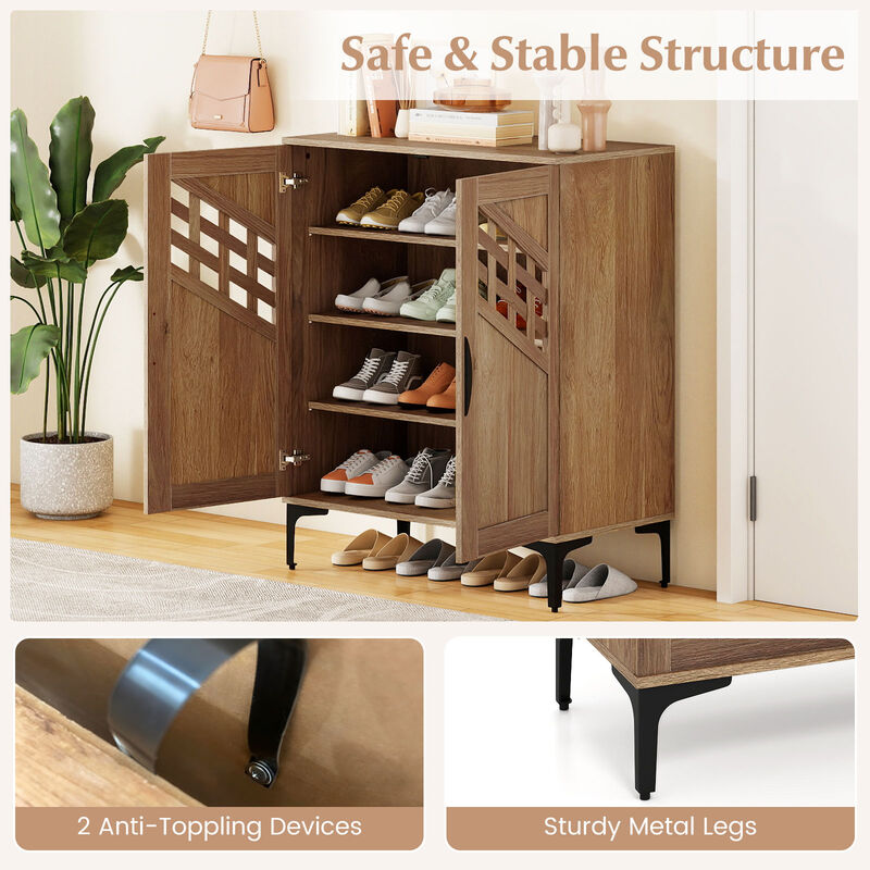 Farmhouse 4-Tier Shoe Storage Cabinet with Metal Legs and Removable Shelves - Walnut & White image number 4