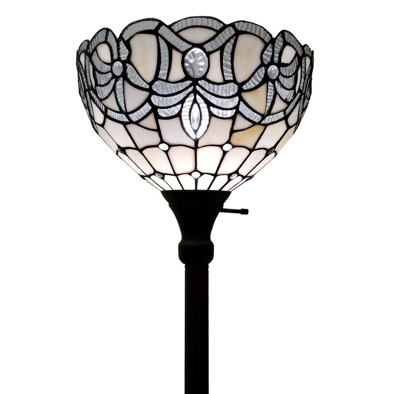 Hivvago 72" Brown And White Torchiere Floor Lamp With White Flowers Glass Dome Shade