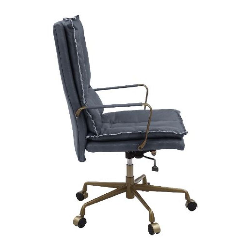 Office Chair with Leatherette Seat and Tufted Details, Gray - Benzara
