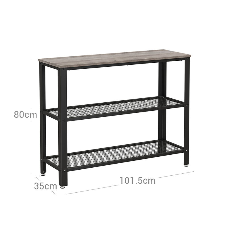 Narrow Hallway Table with Mesh Shelves - Industrial Steel Design, Greige & Black