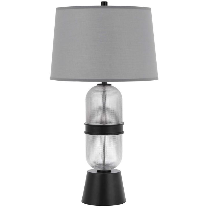 Table Lamp with LED Light, Gray Drum Shade, Frosted Glass Base, 29 Inch