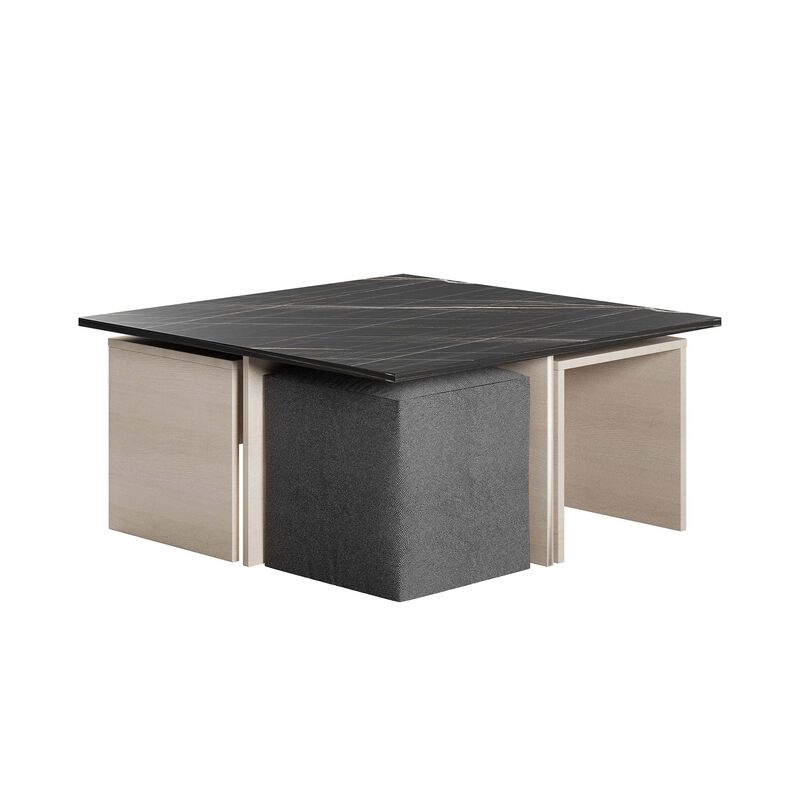 Haley Coffee Table & Ottoman Set in Black