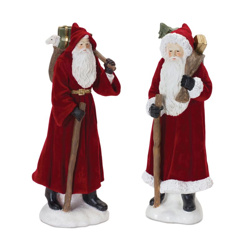 Set of 2 Resin Santa Statues for Festive Christmas Displays