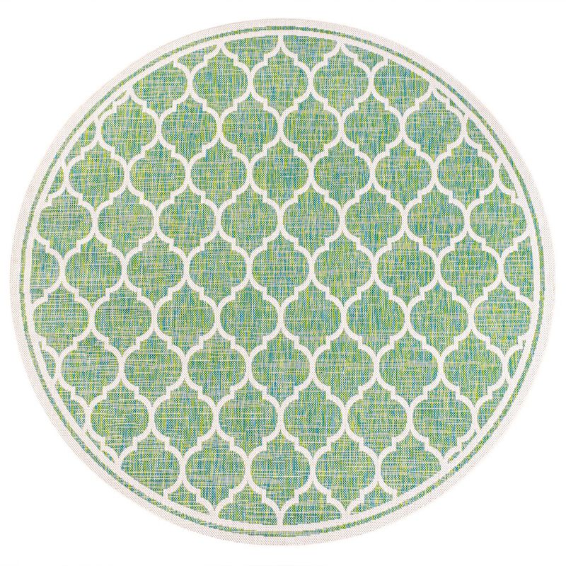 Trebol Moroccan Trellis Textured Weave Round Indoor/Outdoor Area Rug