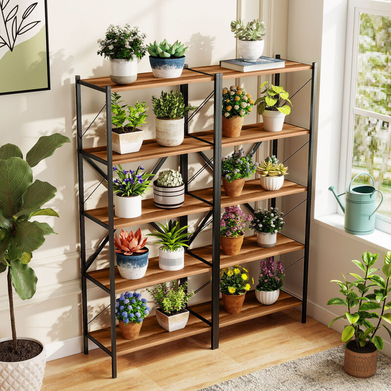 Modern 5-Tier Bookshelf Industrial Bookcase Metal Frame Storage image number 5