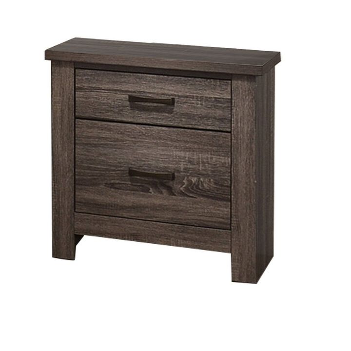 Soma 24 Inch Rustic 2 Drawer Nightstand, Sleek Metal Bar Handles, Oak Gray - Benzara