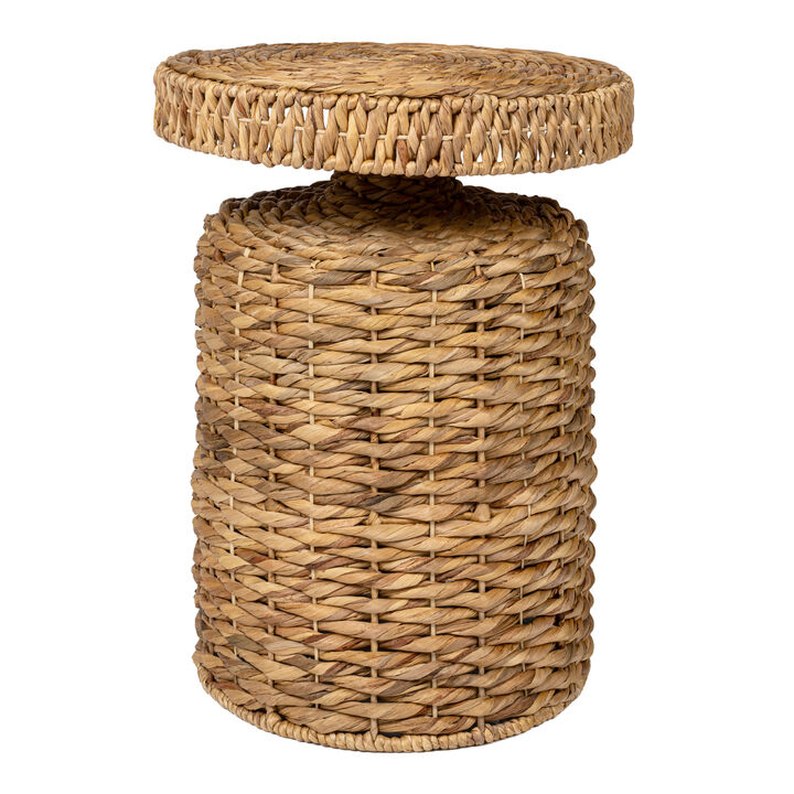 Marisol Coastal Bohemian Handwoven Water Hyacinth Round Accent Side Table
