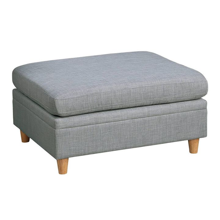 Gimy 37 Inch Ottoman, Cushioned Seat, Gray Dorris Upholstery, Solid Wood - Benzara