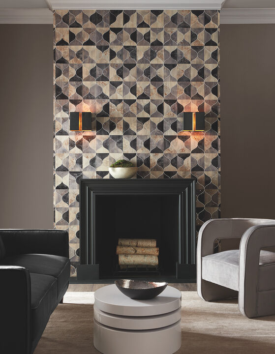 Burlwood Ogee Black & Taupe Wallpaper