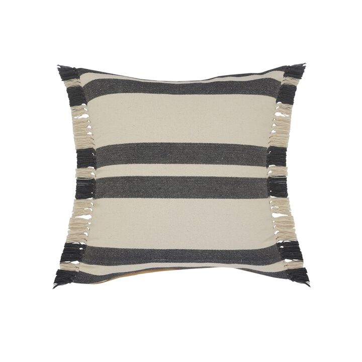 20" Gray and White Double Striped Square Throw Pillow