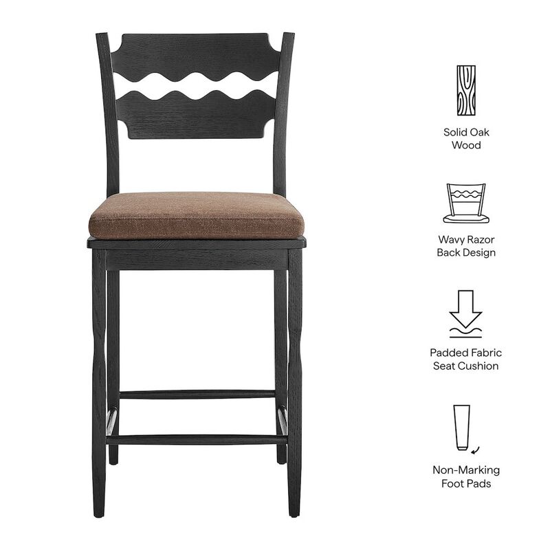Jax Oak Wood Counter Stool With Wavy Razor Back and Cushion image number 1