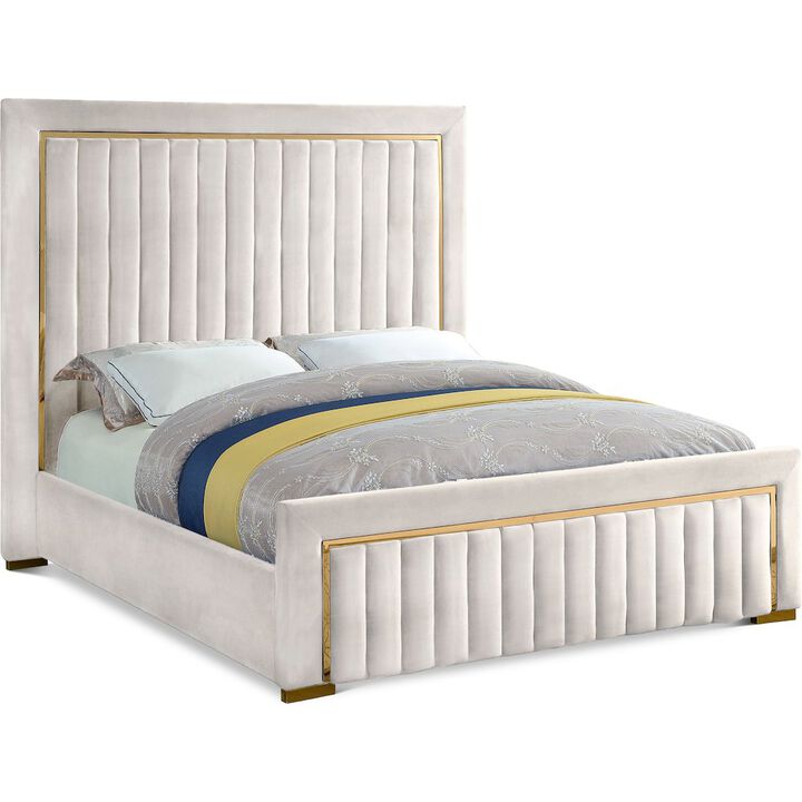 Meridian Furniture Dolce Cream Velvet Queen Bed