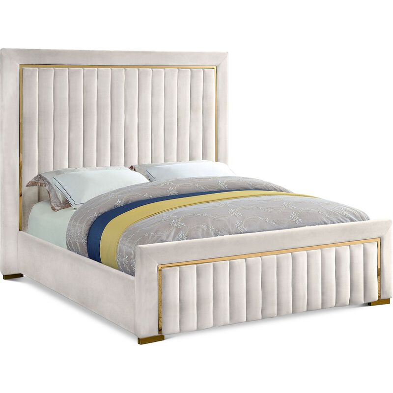 Meridian Furniture Dolce Cream Velvet Queen Bed
