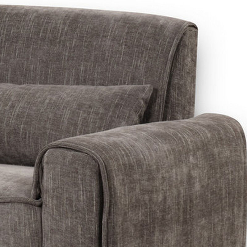 Tiu 74 Inch Sofa with 2 Lumbar Pillows, Gray Chenille, Metal, Solid Wood - Benzara
