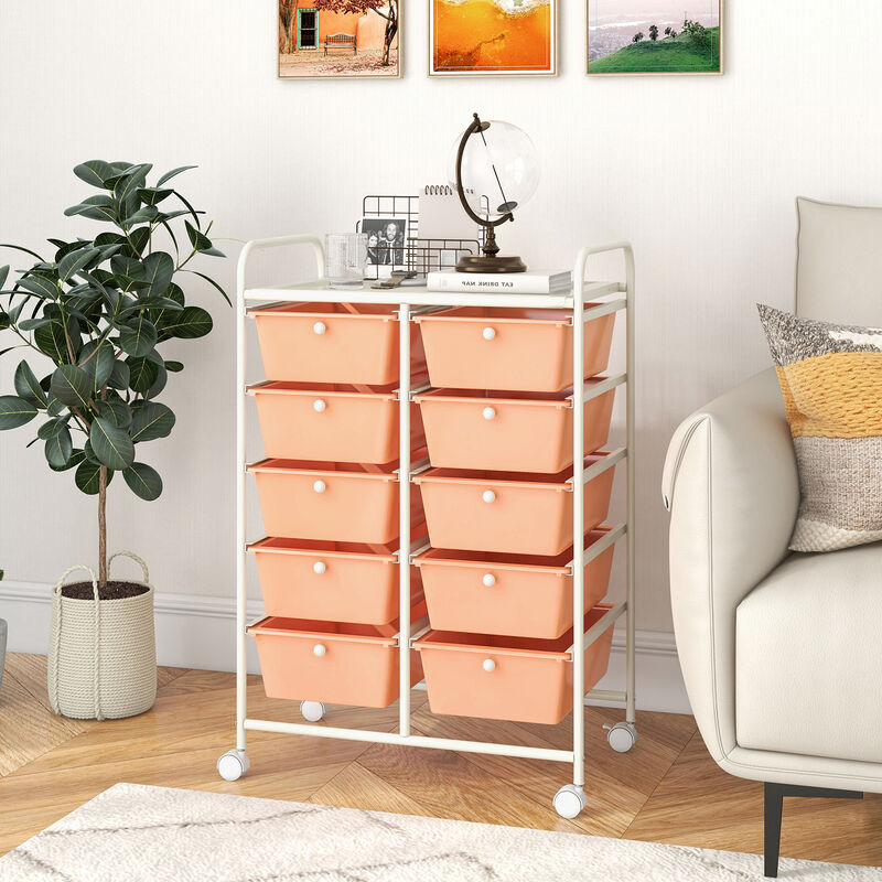 10-Drawer Rolling Storage Cart for Easy Organization and Mobility in Home, Office, or Garage