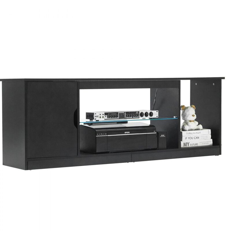 Entertainment Center TV Stand &ndash; Wooden Cabinet with Glass Shelf, Adjustable Storage, LED Lights image number 1