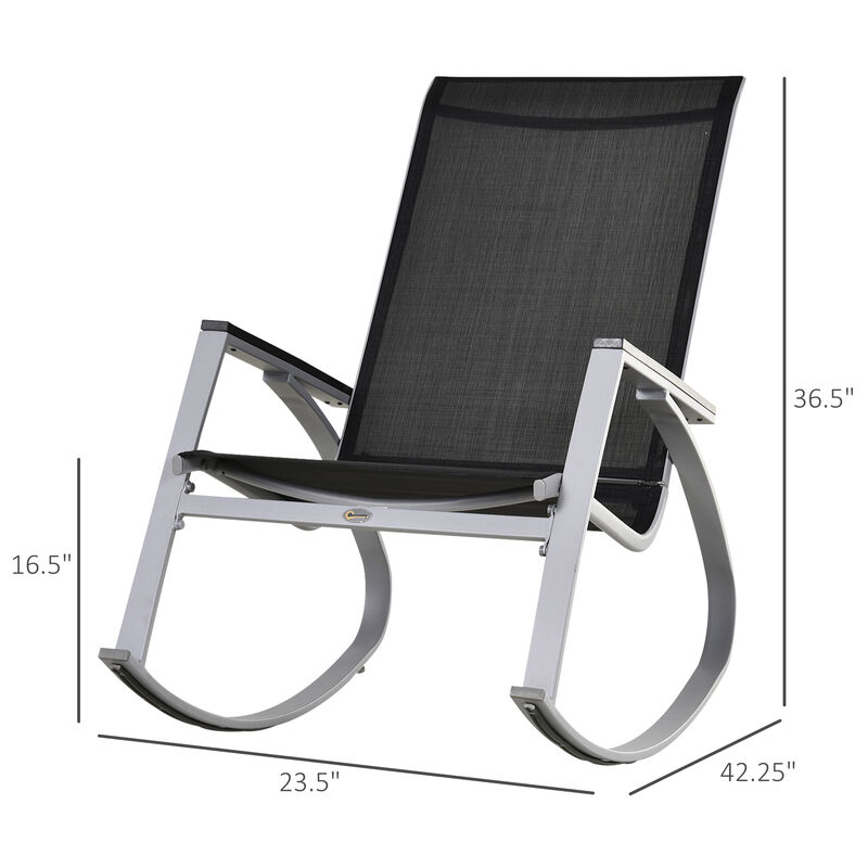 Outsunny Outdoor Modern Front Porch Patio Rocking Sling Chair - Black / Silver