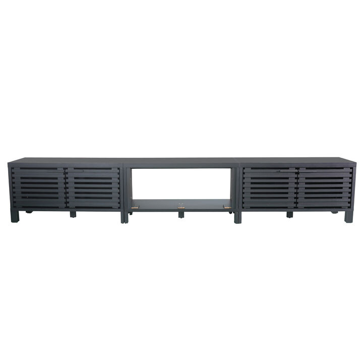 114" Modern Modular Black TV Stand, Entertainment Center with Storage Cabinet and Shelf for TV up to 98"
