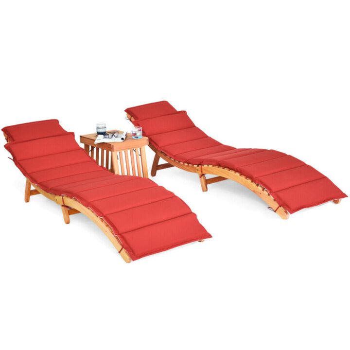 Hivvago 3 Pieces Folding Patio Eucalyptus Wood Lounge Chair Set with Foldable Side Table