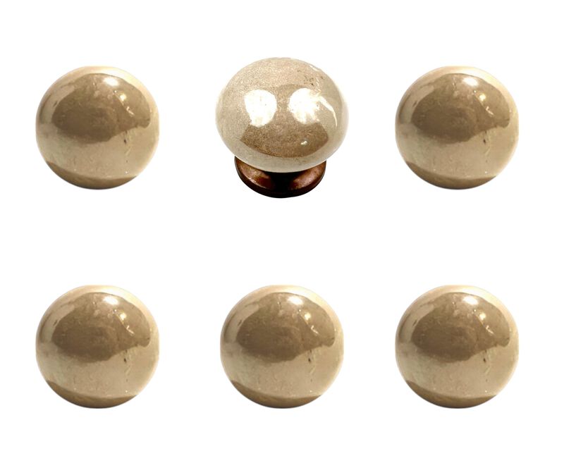 HomeRoots Set of Six Tan Mushroom Knob Ceramic Drawer Pull Knobs image number 2