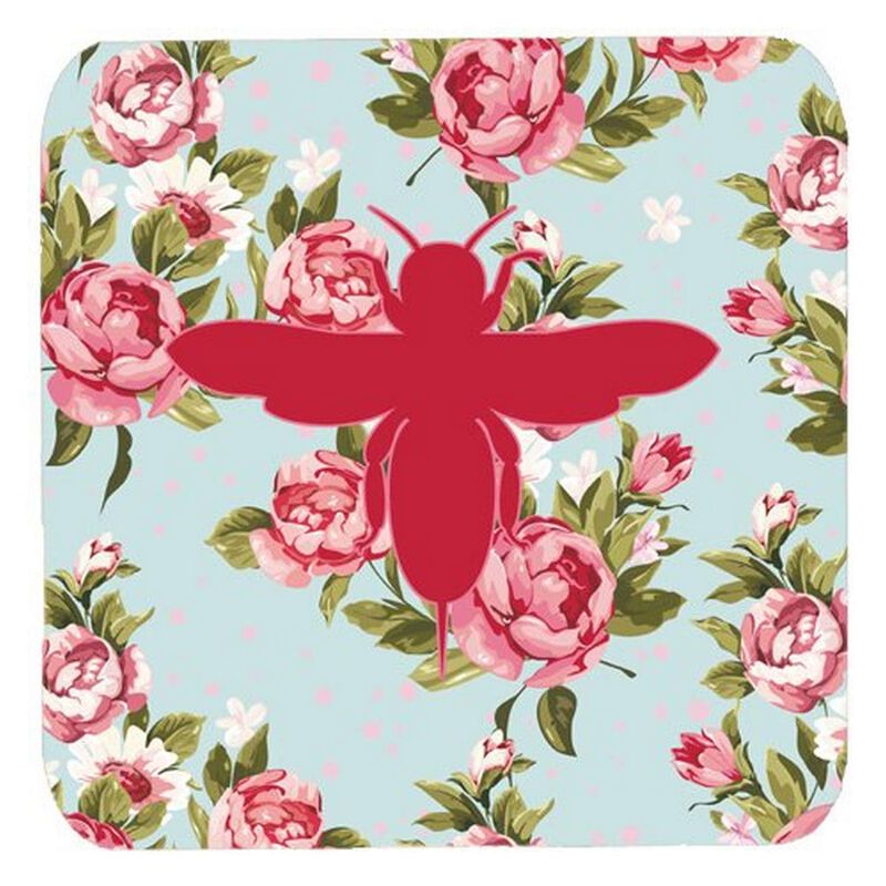 Caroline's Treasures BB1057-RS-BU-FC Bee Shabby Chic Blue Roses Foam Coasters (Set of 4), 3.5 H x 3.5 W, Multicolor