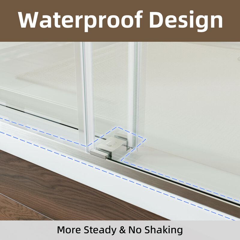 Frameless Stainless Steel Shower Door, 8mm Dual-Sided Easy-Clean Glass with Impact Buffers
