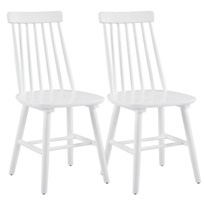 HomeRoots Set of Two White Solid Wood Windsor Back Dining Side Chairs