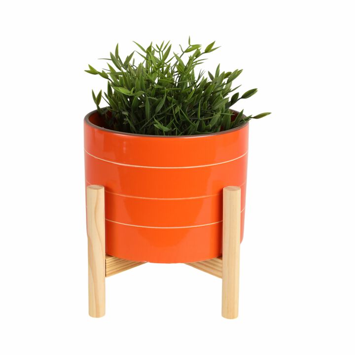 Orange 8" Striped Planter with Stand