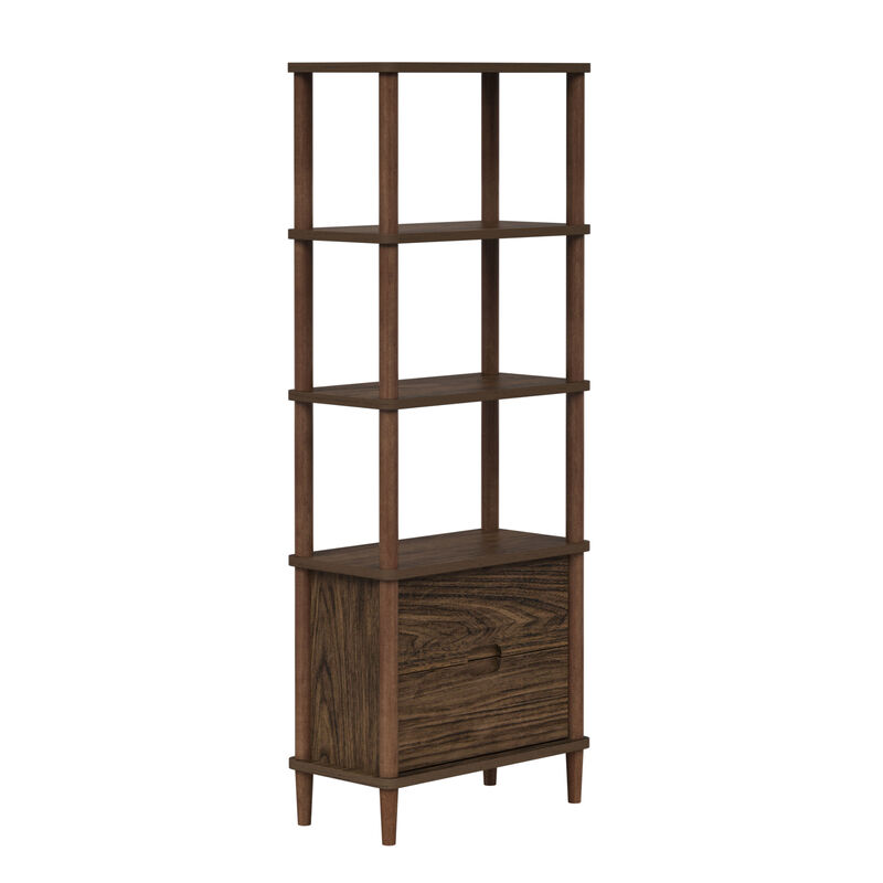 Teamson Home Ellery Freestanding 5-Tier Storage Cabinet with Open Shelves & Drawers, Walnut image number 3