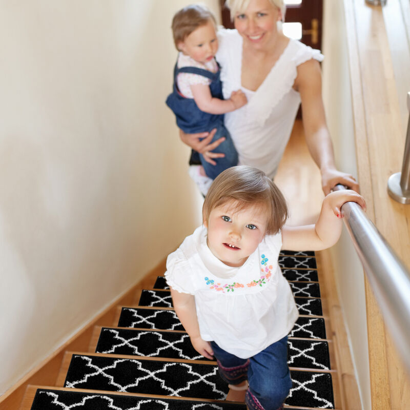 SUSSEXHOME Carpet Stair Treads Easy to Install with Double Adhesive Tape - Safe, 9" X 28" - Black