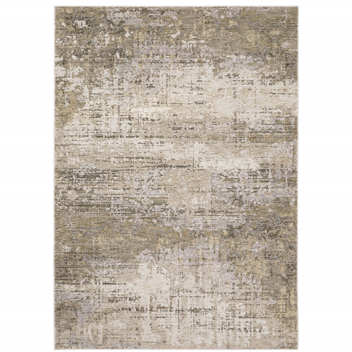 3 X 5 Beige grey Ivory Tan And Brown Abstract Power Loom Stain Resistant Area Rug