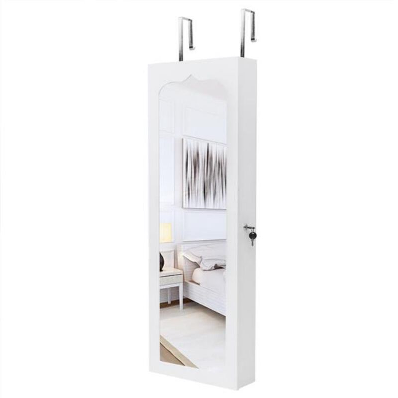 Wall-Mounted Jewelry Storage Mirror Cabinet with 4-Layer Shelf, 6 Drawers & 8 Blue LED Lights