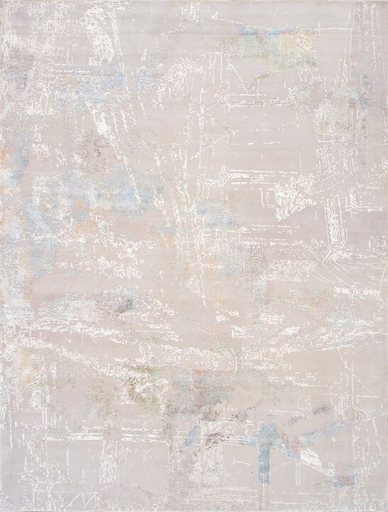 Pasargad Home Modern Hand-Knotted Silk & Wool Abstract Rugs-10' 2'' X 14' 3'', Silver