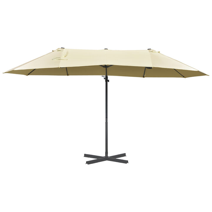 Outsunny 14ft Patio Umbrella Double-Sided Outdoor Market Extra Large Umbrella with Crank, Cross Base for Deck, Lawn, Backyard and Pool, Off-White