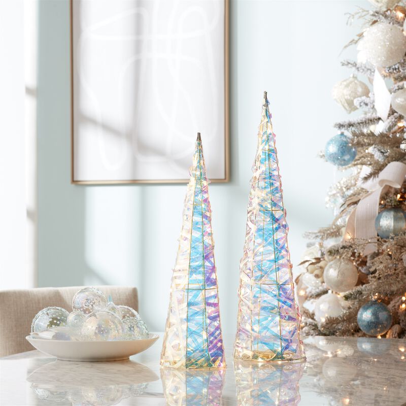 Set of 2 LED Iridescent Christmas Trees &ndash; Colorful Lighted Trees for Festive Tabletop or Entryway D&eacute;cor