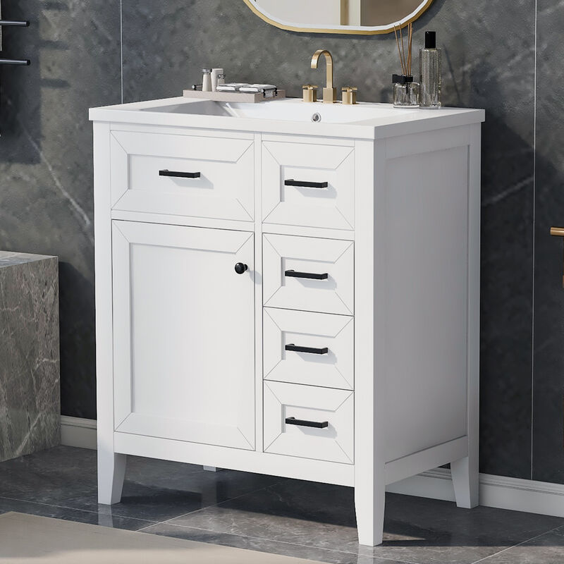 Merax Bathroom Vanity with Sink Combo, White Bathroom Cabinet with Drawers