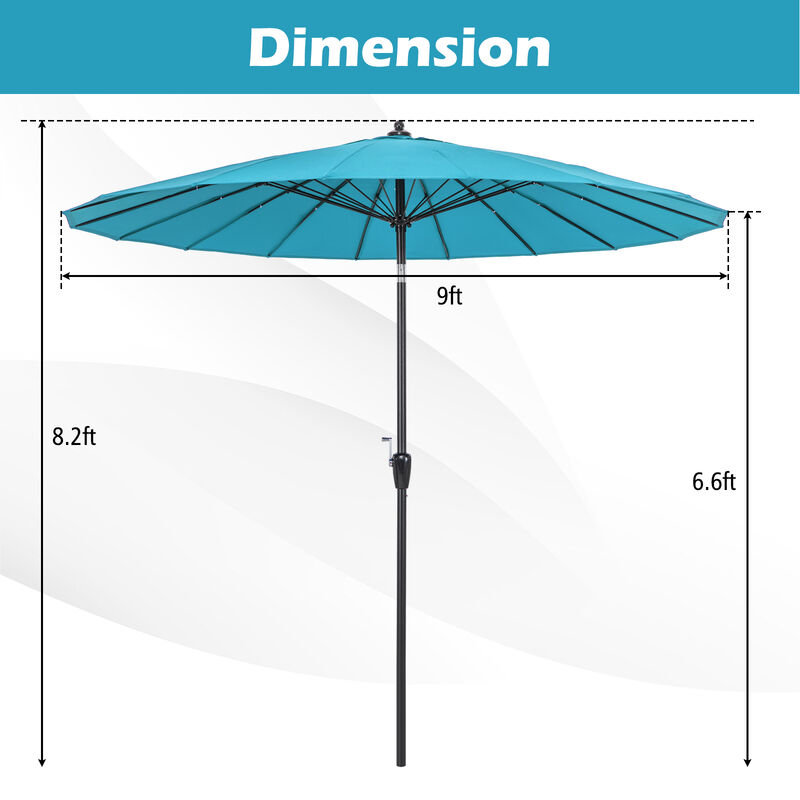 9 Feet Round Patio Umbrella with 18 Fiberglass Ribs
