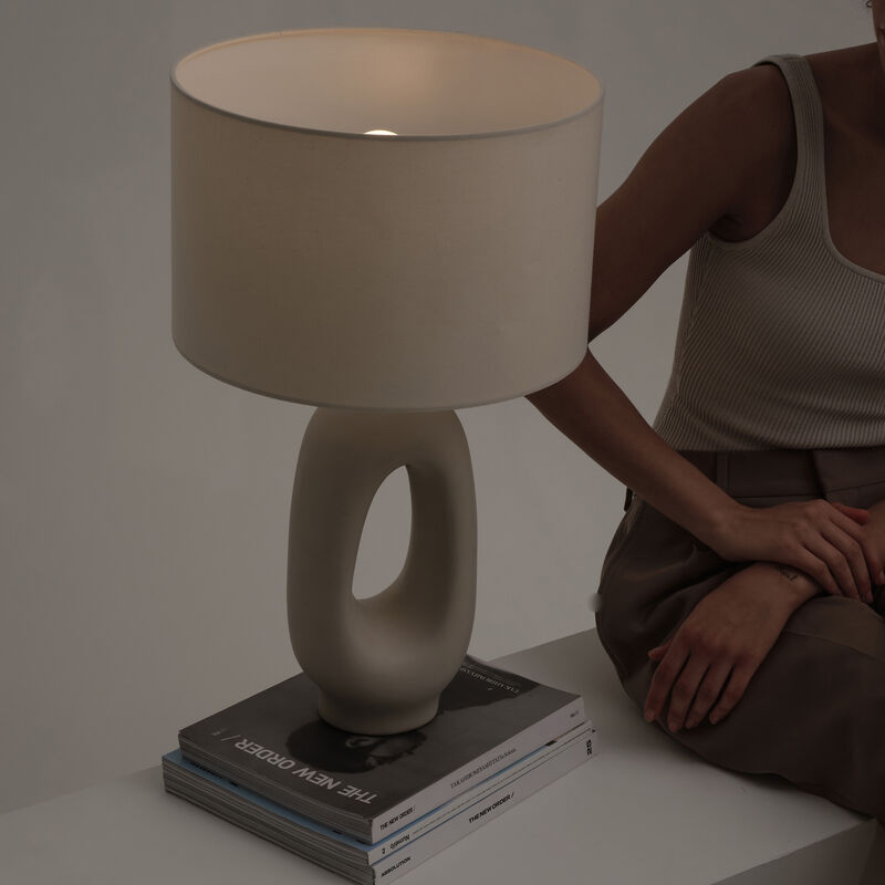 Brightech Artemis Cream Ceramic LED Table Lamp - Coastal Charm Energy-Efficient Light for Living Room, Bedside - Modern Elegant Design with Cotton Shade, Eco-Friendly LED for Relaxing Ambiance