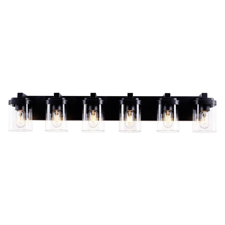 37.5 in. 6-Light Black Wall Sconce with Glass Shade