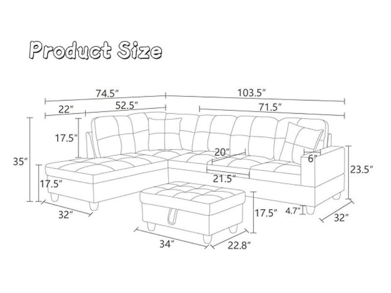 103.5" Leather Sectional Sofa 4 Seat L Shaped Couch Chaise Storage Ottoman Blue image number 2