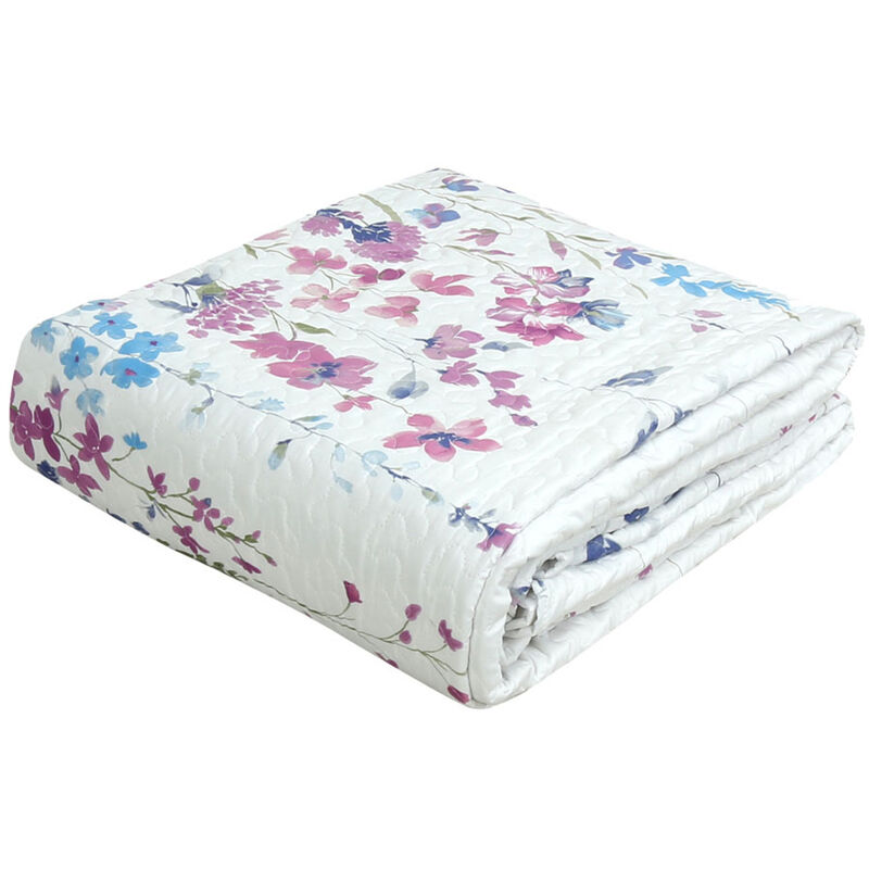3 PCS Quilt Bedspread Coverlet White Floral Design Microfiber Full Size