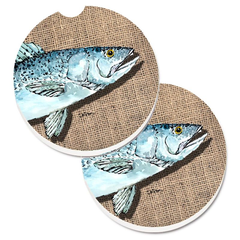 Caroline's Treasures Fish Speckled Trout Set of 2 Cup Holder Car Coasters 8737CARC, 2.56, Multicolor